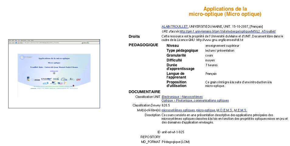 Notice d'une ressource UNIT